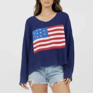 Vintage Havana Blue Sweater with Flag Design